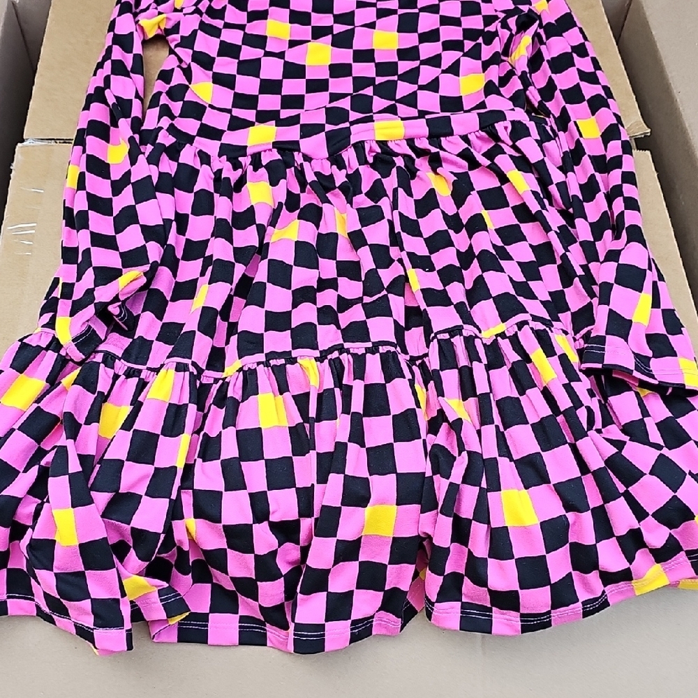 NWT Epic Threads By Macy's Girls Medium 1012 Long Sleeve Dress Checkerboard Pink - Picture 2 of 4